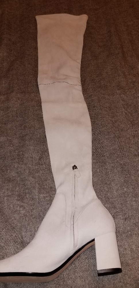 Knee high white suede boots